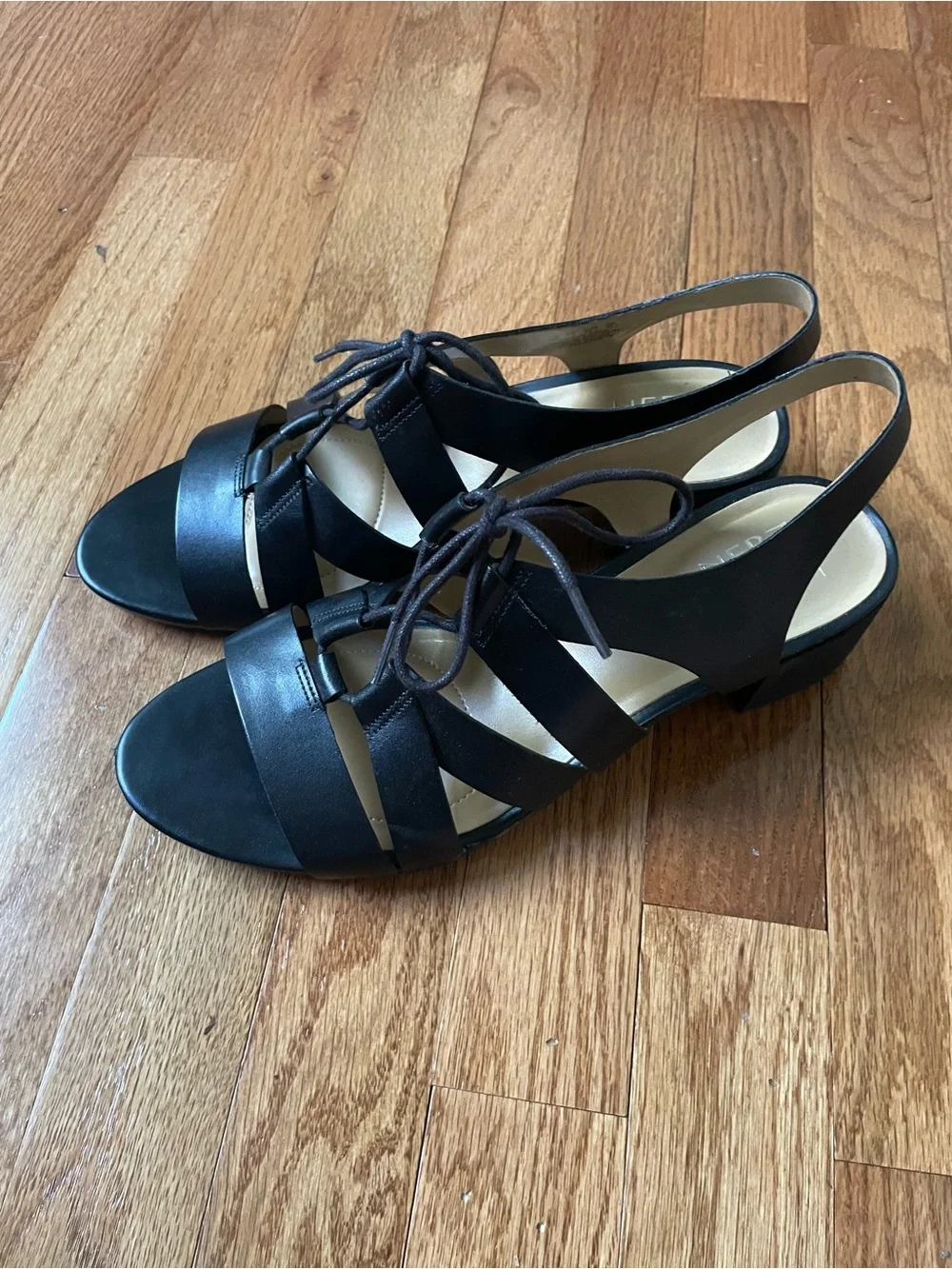 Naturalizer Leather Felicity Black Lace-Up Slingback Heels Size 9.5 Gladiator